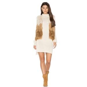 Mother Boxy Jacket Faux Fur Vest Ombre Neutral Tan Tri Color XS Boho Festival